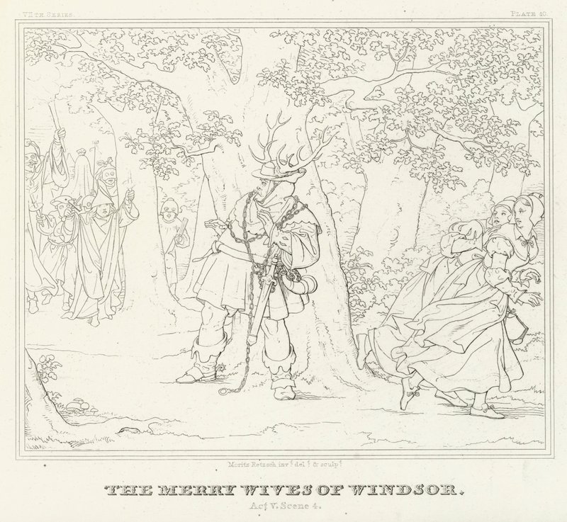 Le Allegre Comari di Windsor, Atto V, Scena 4 (incisione) da Friedrich August Moritz Retzsch
