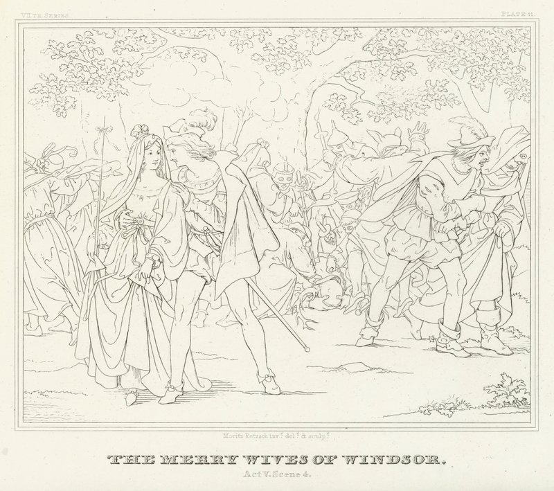 Le allegre comari di Windsor, Atto V, Scena 4 (incisione) da Friedrich August Moritz Retzsch
