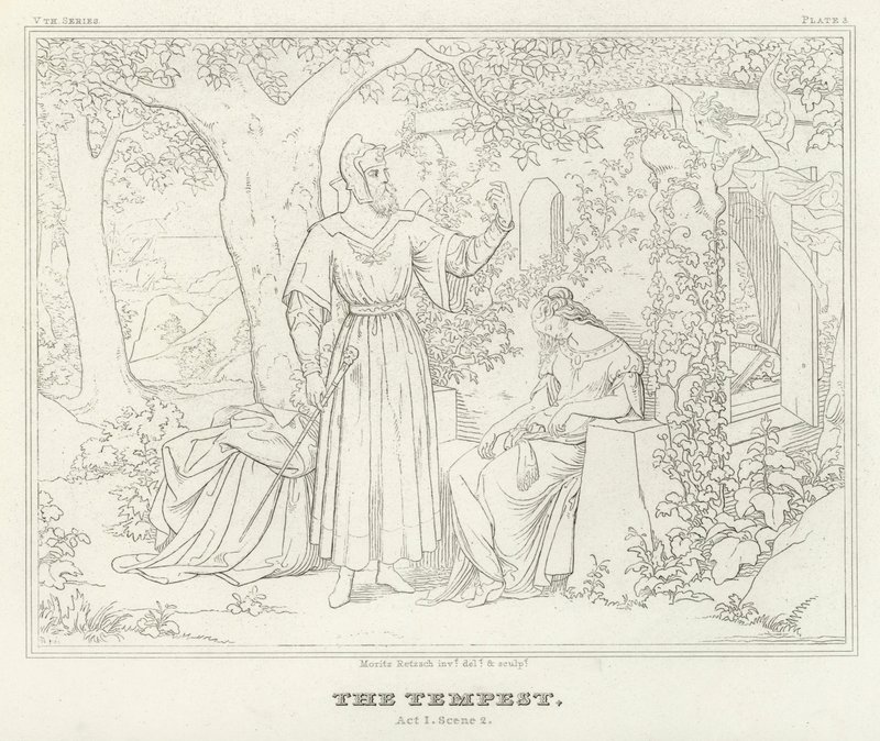La Tempesta, Atto I, Scena 2 (incisione) da Friedrich August Moritz Retzsch