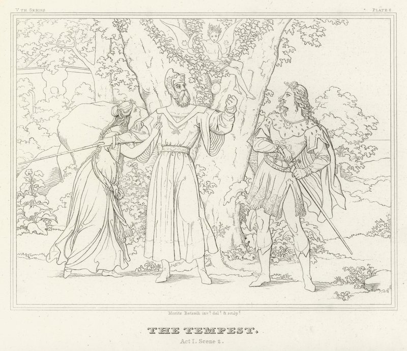La Tempesta, Atto I, Scena 2 (incisione) da Friedrich August Moritz Retzsch