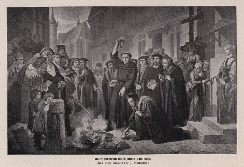 Martin Lutero brucia la bolla papale a Wittenberg, Germania da Friedrich Wilhelm Heinrich Martersteig