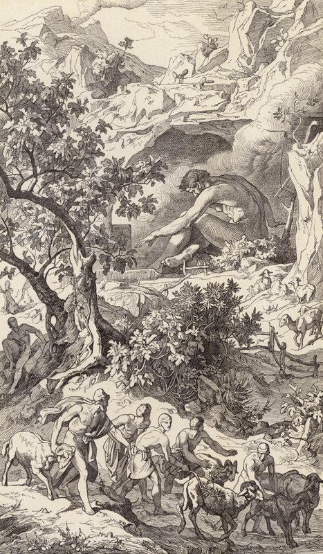 Ulisse passa la grotta di Polifemo da Friedrich the Elder Preller