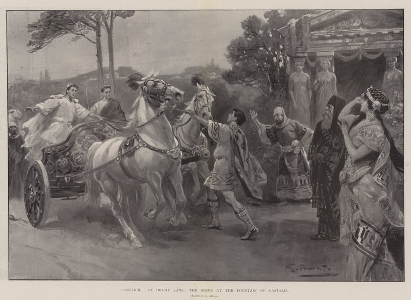 Ben-Hur, al Drury Lane, la scena alla Fontana di Castalia da G.S. Amato