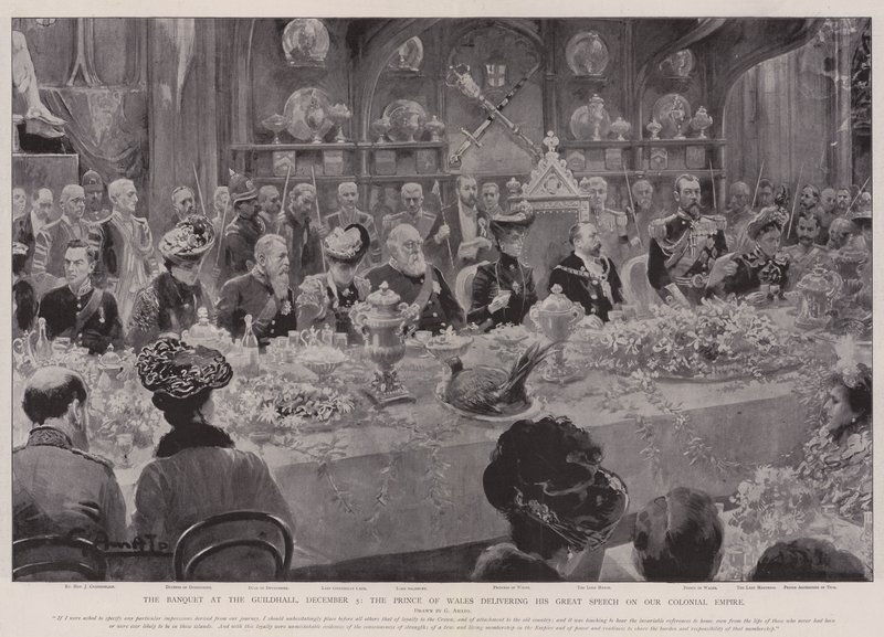 Il banchetto alla Guildhall, 5 dicembre, il Principe di Galles pronuncia il suo grande discorso sul nostro impero coloniale da G.S. Amato