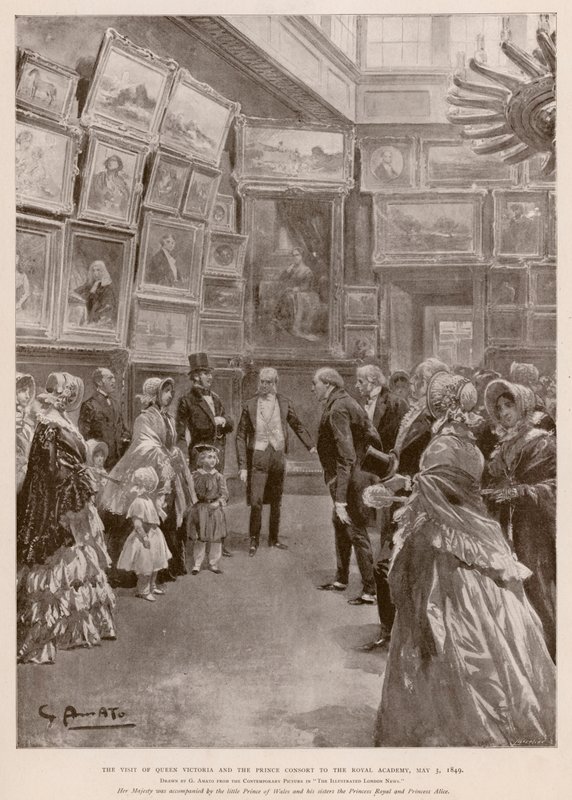 Visita della Regina Vittoria e del Principe Consorte Alberto alla Royal Academy, Londra, 3 maggio 1849 (fotoincisione) da G.S. (after) Amato