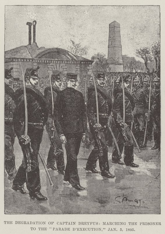 La degradazione del capitano Dreyfus, marcia del prigioniero alla parata d