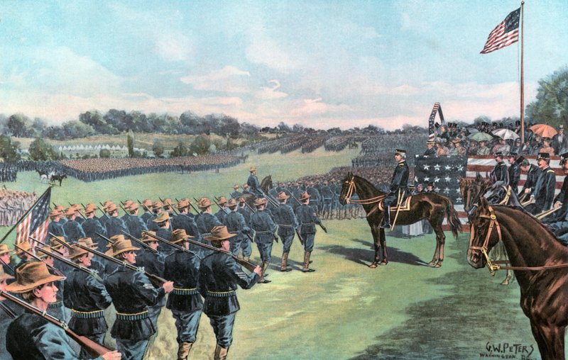 Il presidente McKinley rivede i volontari degli Stati Uniti al campo Alger da G. W. Peters