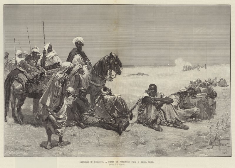 Schizzi in Marocco, una catena di prigionieri di una tribù ribelle da Gabriel Nicolet