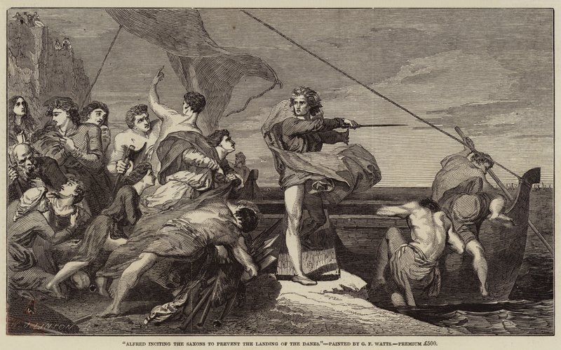 Alfred incita i Sassoni a impedire lo sbarco dei Danesi da George Frederick Watts