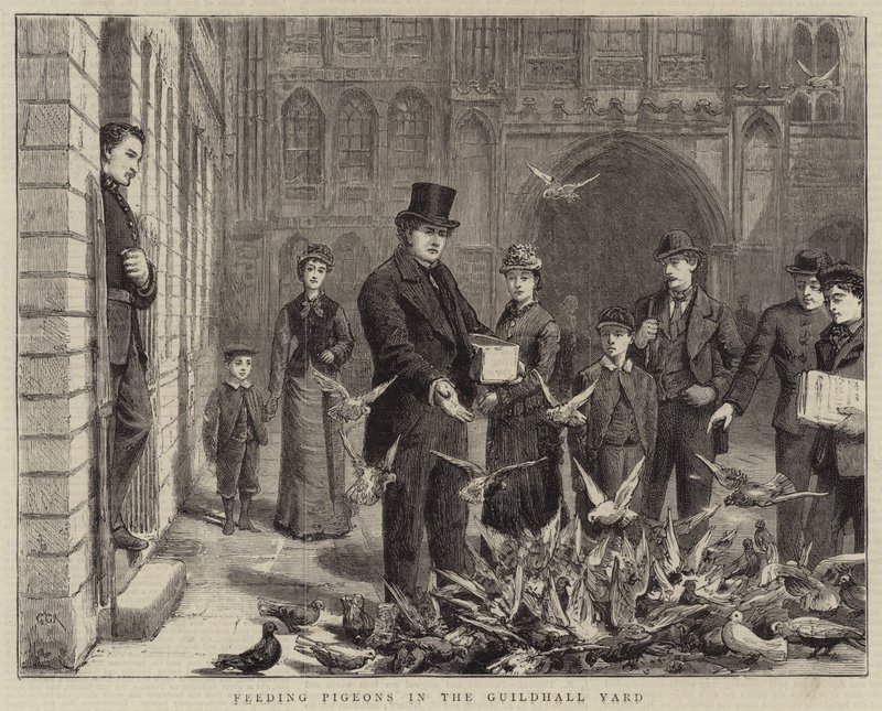 Nutrire i piccioni nel cortile della Guildhall da George Goodwin Kilburne