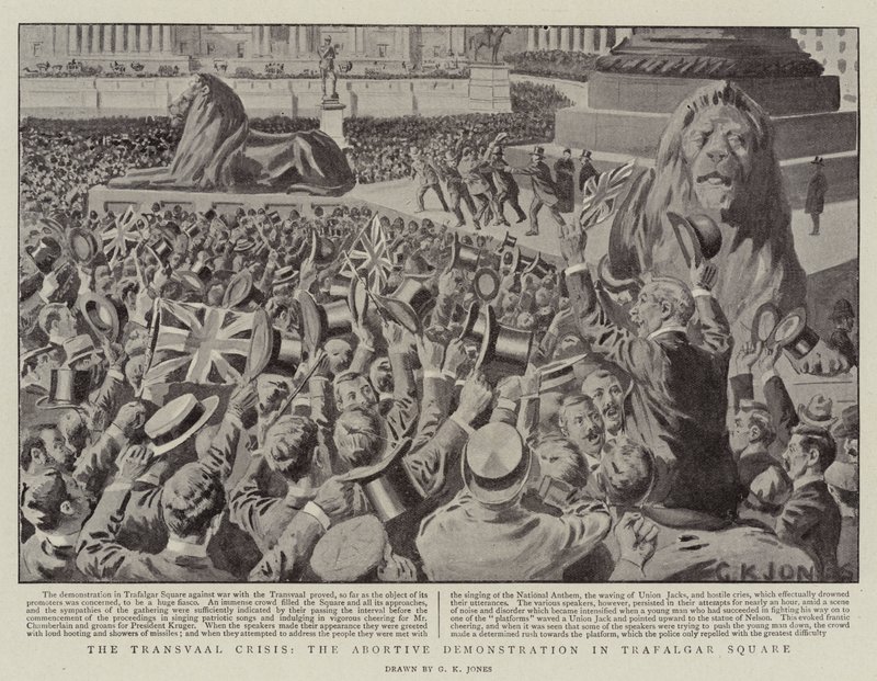 La crisi del Transvaal, la dimostrazione abortita a Trafalgar Square da George Kingston Jones