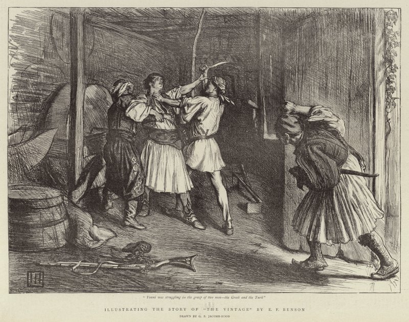 Illustrazione della storia di The Vintage di E F Benson da George Percy Jacomb Hood