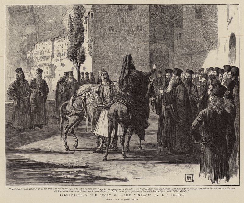 Illustrazione della Storia della Vendemmia di E F Benson da George Percy Jacomb Hood