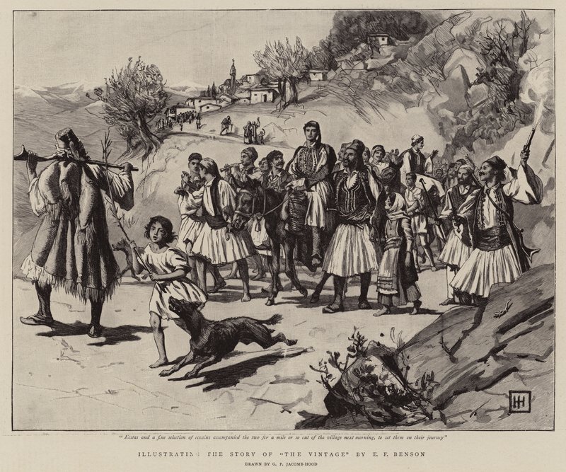 Illustrazione della storia della vendemmia di E F Benson da George Percy Jacomb Hood