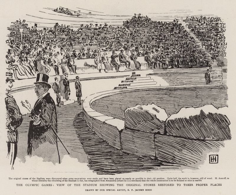 I Giochi Olimpici, vista dello stadio con le pietre originali restaurate nelle loro posizioni corrette da George Percy Jacomb Hood