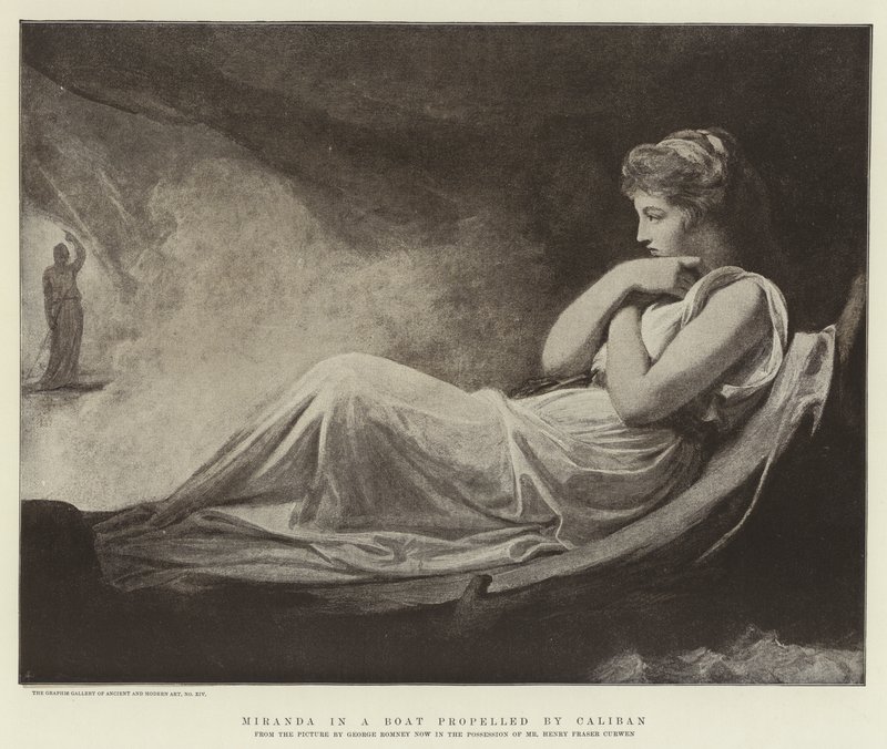 Miranda in una barca spinta da Caliban da George Romney