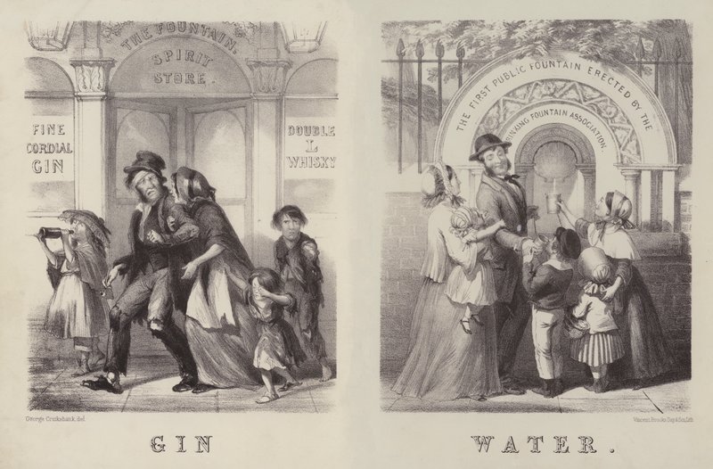 Gin e acqua (incisione) da George (after) Cruikshank