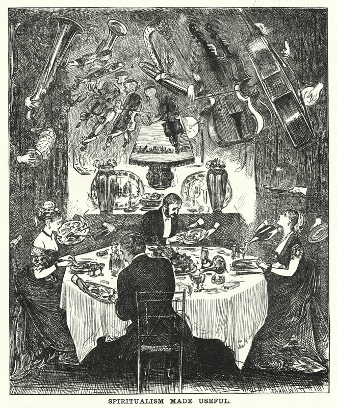 Cartone animato di Punch: Lo spiritismo reso utile da George (after) Du Maurier