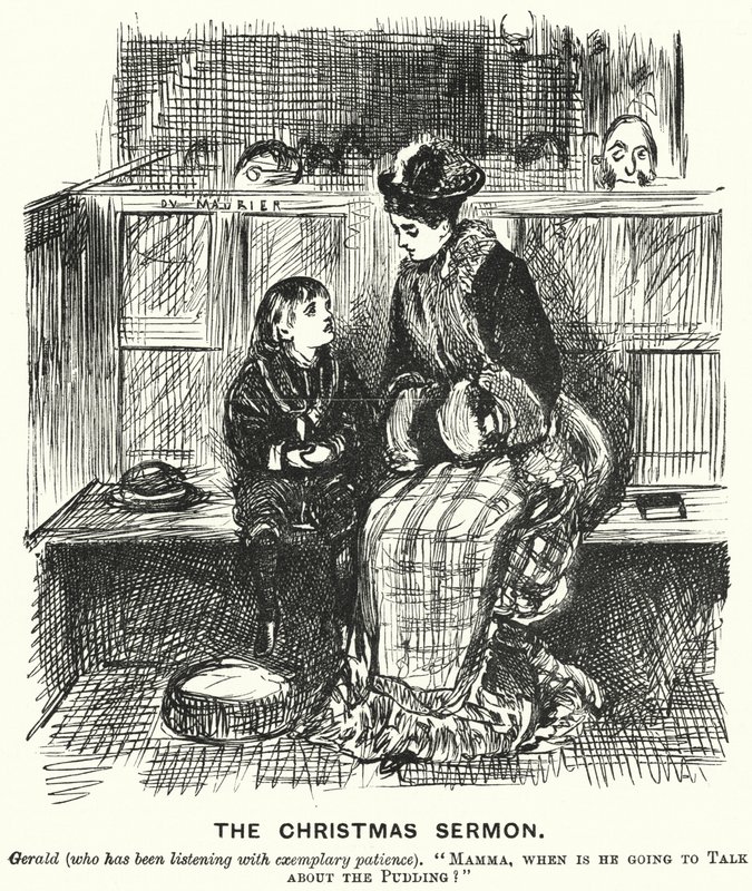 Cartone di Punch: Il sermone di Natale da George (after) Du Maurier