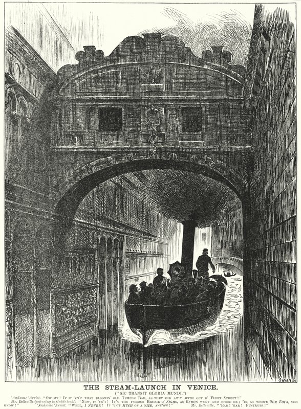 Cartone animato di Punch: Il lancio a vapore a Venezia da George (after) Du Maurier