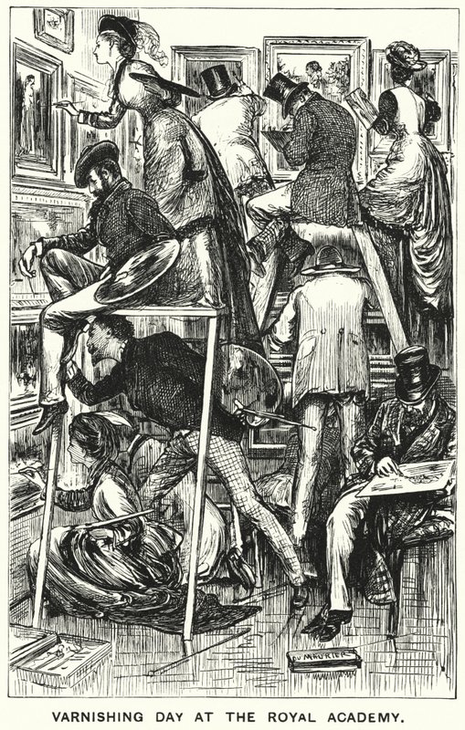 Cartone animato di Punch: Giorno della verniciatura alla Royal Academy da George (after) Du Maurier