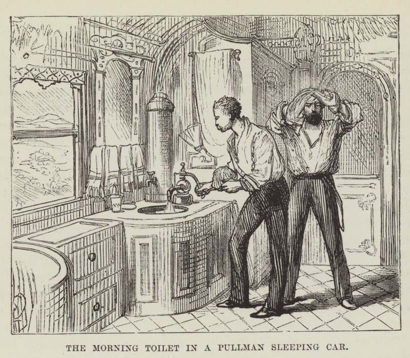 La toilette del mattino in una carrozza letto Pullman da George Augustus Sala