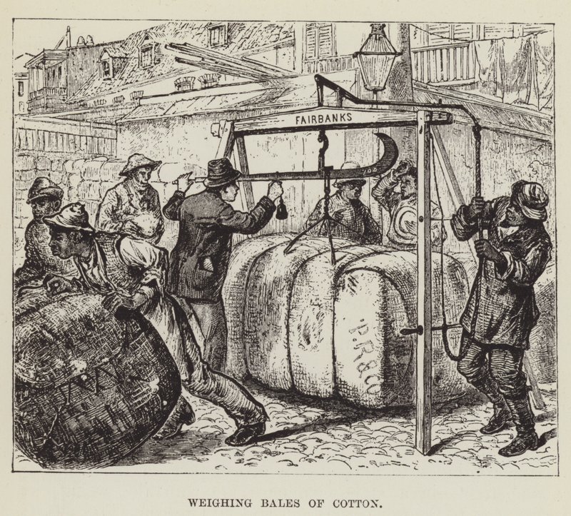 Pesatura delle balle di cotone da George Augustus Sala