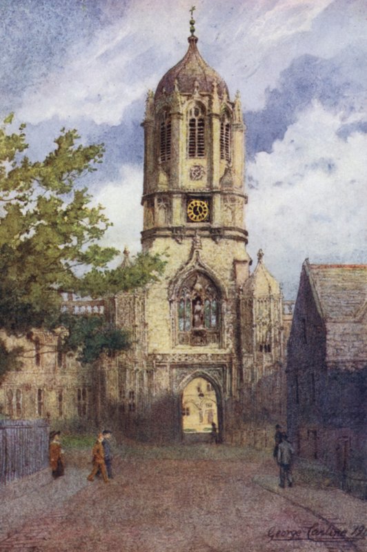 Oxford: Tom Tower, Christ Church (litografia a colori) da George Carline