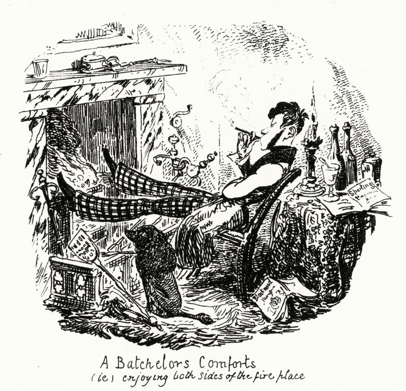 I Conforti di un Celibe (cioè) godendo entrambi i lati del camino (incisione) da George Cruikshank