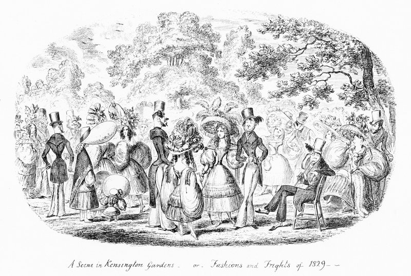Una scena nei giardini di Kensington, o mode e paure del 1829 da George Cruikshank