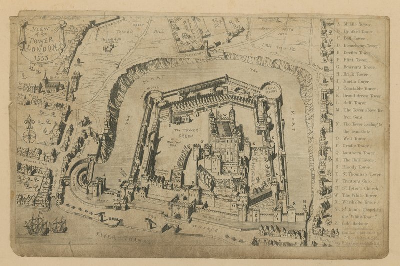 Veduta della Torre di Londra nel 1553 da George Cruikshank
