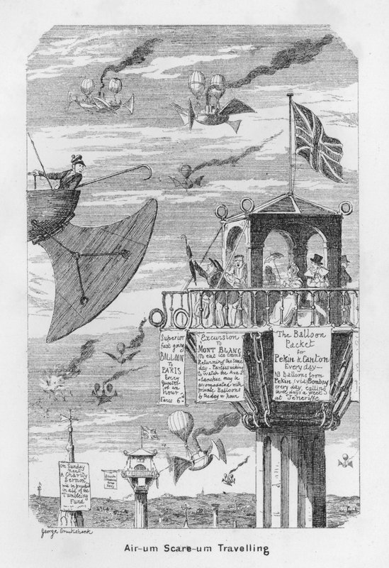 Viaggi aerei - ovvero anticipazione del futuro del volo nel 1843 da George Cruikshank