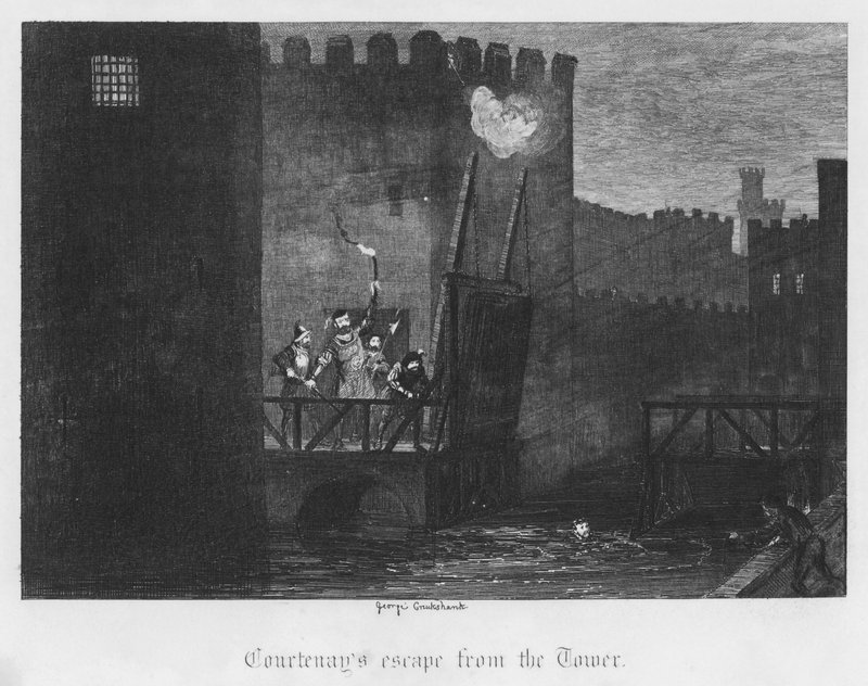 La fuga di Courtenay dalla Torre da George Cruikshank