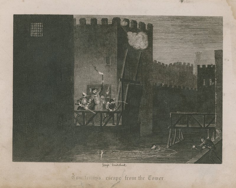 La fuga di Courtenay dalla Torre da George Cruikshank