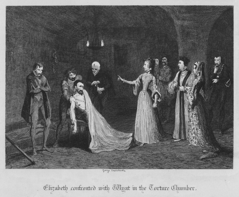 Elisabetta confrontata con Wyat nella Camera delle Torture da George Cruikshank