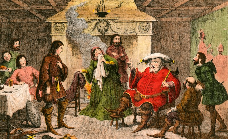 Falstaff recita la parte del re da George Cruikshank