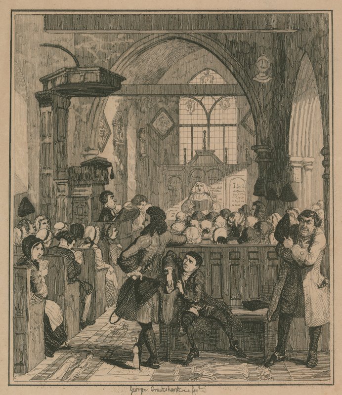 Jack Sheppard che commette il furto nella chiesa di Willesden da George Cruikshank