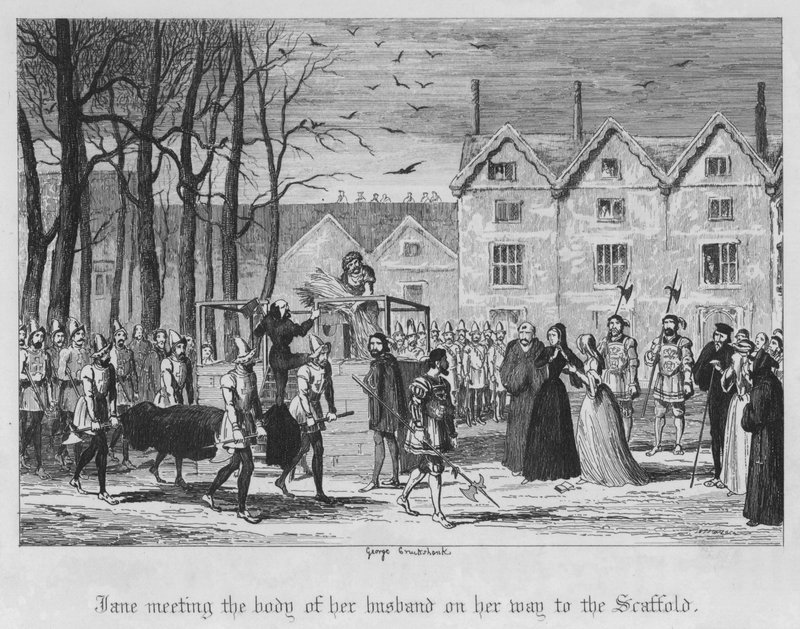 Jane che incontra il corpo del marito sulla strada per il patibolo (incisione) da George Cruikshank