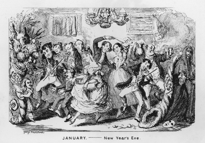 Gennaio, Vigilia di Capodanno (incisione) da George Cruikshank