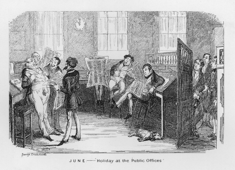 Giugno, Vacanza negli uffici pubblici (incisione) da George Cruikshank