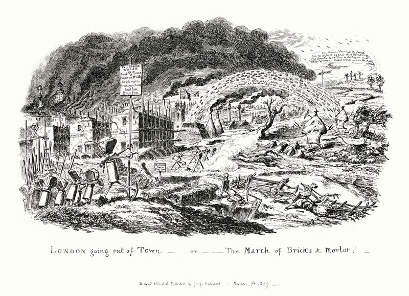 Londra che esce dalla città, o la Marcia dei Mattoni e della Malta (incisione) da George Cruikshank