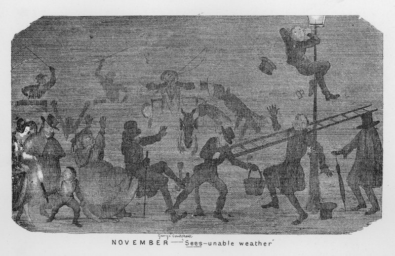 Novembre, Tempo non di stagione, cioè smog di Londra (incisione) da George Cruikshank