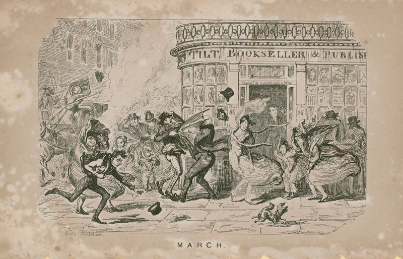 Persone che lottano contro i forti venti da George Cruikshank
