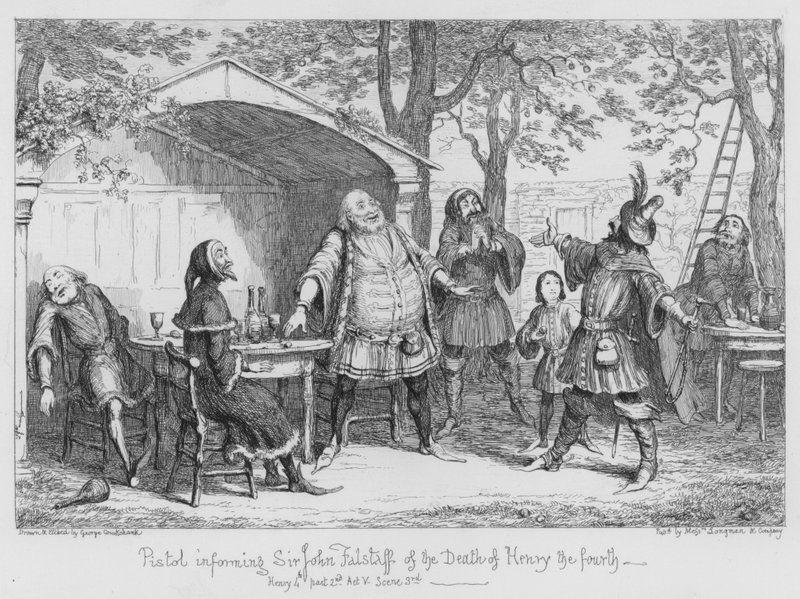 Pistol informa Sir John Falstaff della morte di Enrico IV da George Cruikshank
