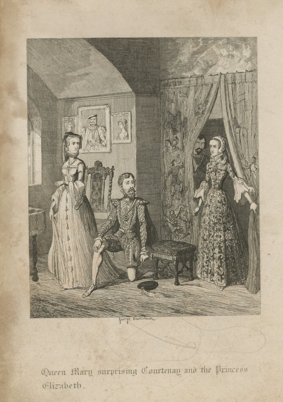 La regina Maria sorprende Courtenay e la principessa Elisabetta da George Cruikshank