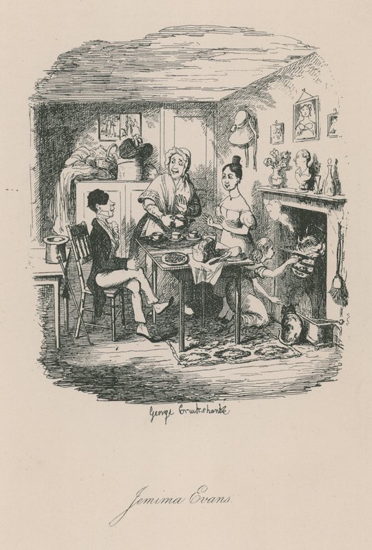 Scena di vita londinese: Jemima Evans da George Cruikshank