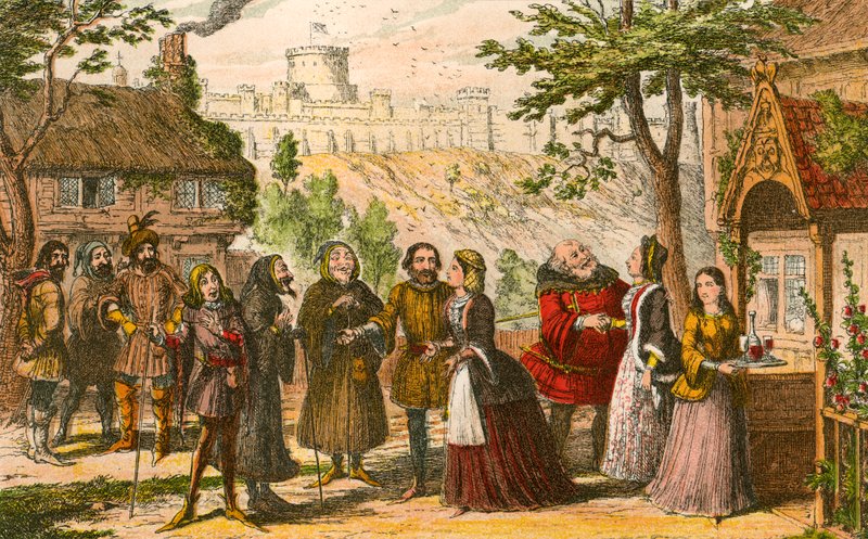 Sir John Falstaff in visita al suo amico Page, a Windsor da George Cruikshank