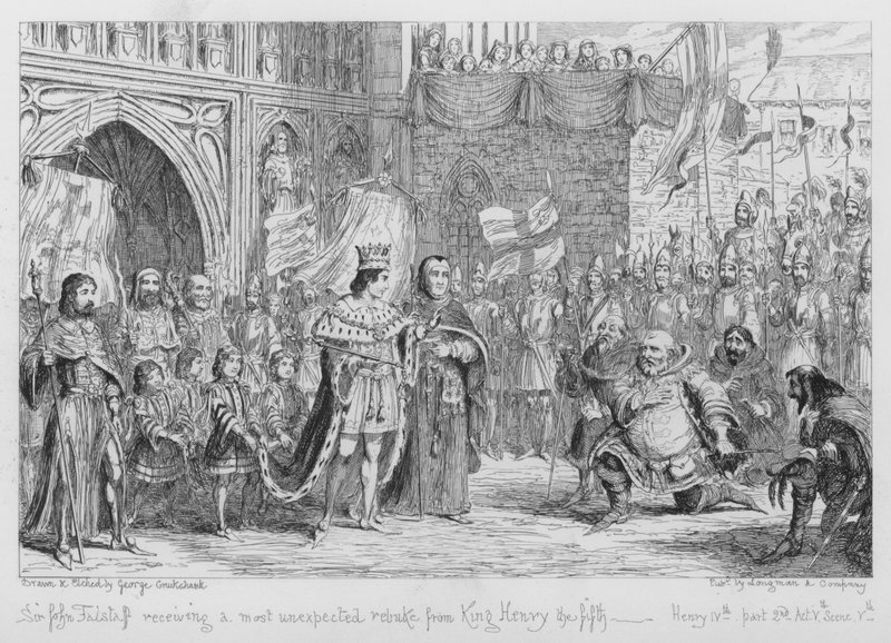 Sir John Falstaff riceve un rimprovero inaspettato da Re Enrico V da George Cruikshank