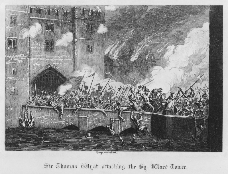 Sir Thomas Wyat attacca la Torre By Ward (incisione) da George Cruikshank