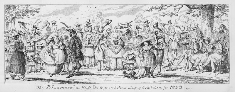 Le "Bloomers" a Hyde Park, o una straordinaria esibizione per il 1852 da George Cruikshank